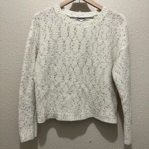 Calvin Klein Jeans Women L Crewneck Long Sleeve Lurex Sweater Cream Gold Holiday